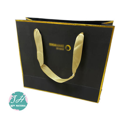 PP Rope CMYK Printing Paper Carrier Bags , Black Paper Carrier Bags For Apparel