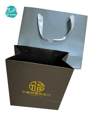 PP Rope CMYK Printing Paper Carrier Bags , Black Paper Carrier Bags For Apparel